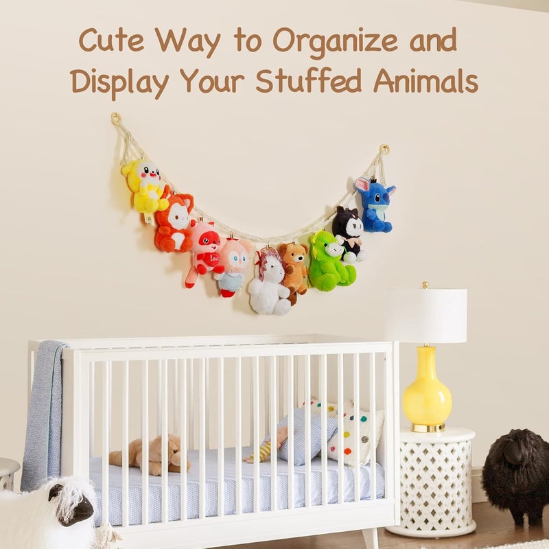 Poefditev 2 Pack Stuffed Animal Storage Chain Boho Room Decor, Hanging Stuffed Animal Holder with 20 Metal Clips, Macrame Plush Toy Corner Organizer for Kids Baby Nursery Bedroom Playroom Wall Decor - Image 5